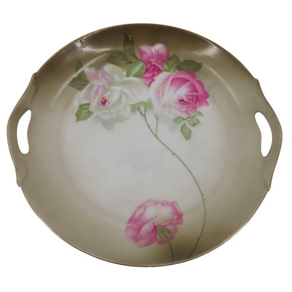 Z.S. & Co. Other - ZS & CO Bavaria Hand Painted Carpentier Pink Rose Flower Double Handle Plate VTG